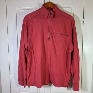 J Crew Mens Red Ringspun Jersey Quarter Zip Pullover Shirt‎ Size XL READ HOLES